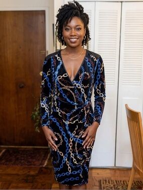 Cache Elegant Chain Print Wrap Dress